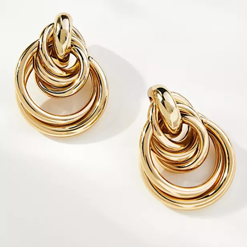 Anthropologie "Layered Link Drop" Gold Hoop Earrings